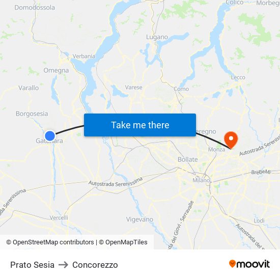 Prato Sesia to Concorezzo map