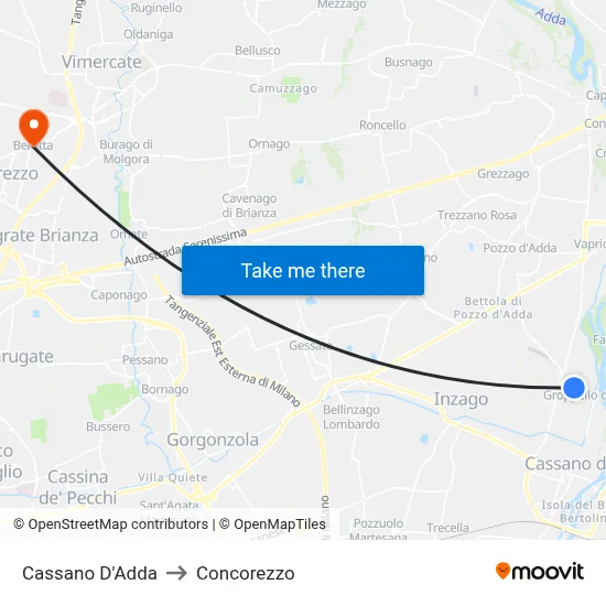 Cassano D'Adda to Concorezzo map