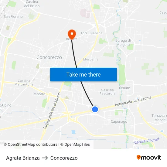 Agrate Brianza to Concorezzo map