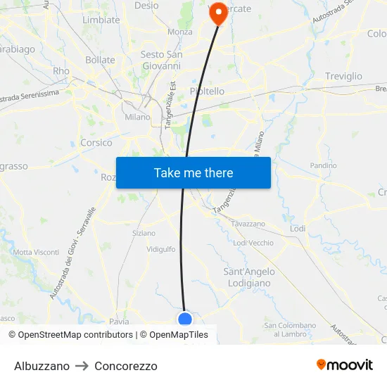 Albuzzano to Concorezzo map