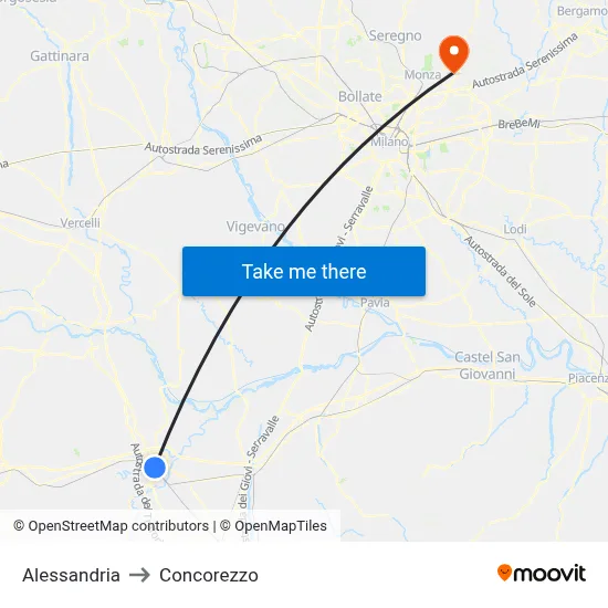 Alessandria to Concorezzo map