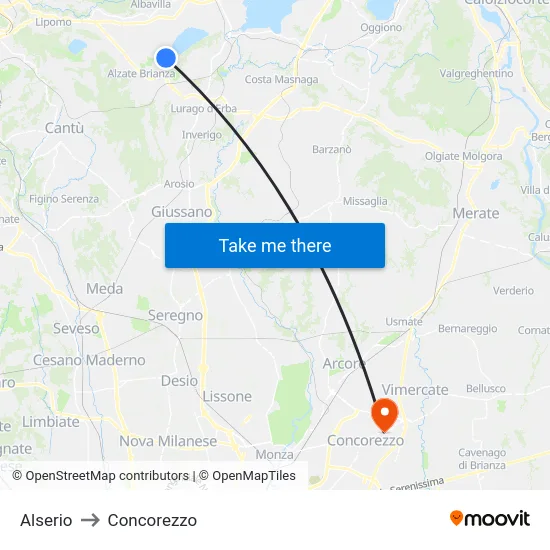 Alserio to Concorezzo map