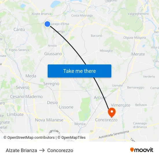 Alzate Brianza to Concorezzo map