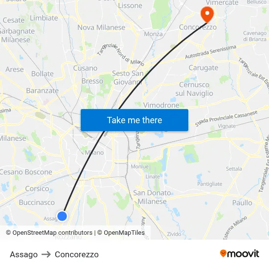 Assago to Concorezzo map