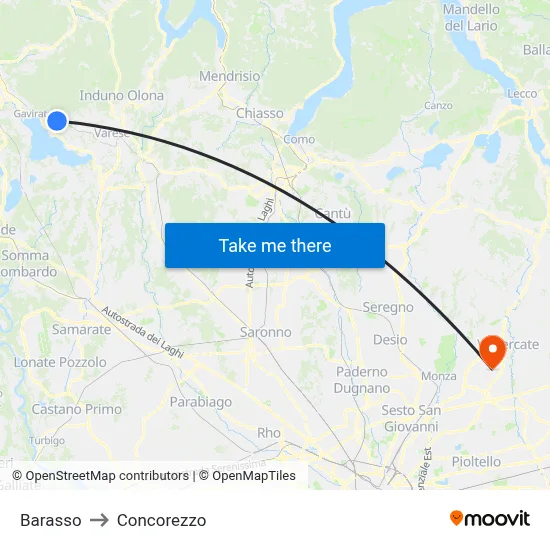 Barasso to Concorezzo map