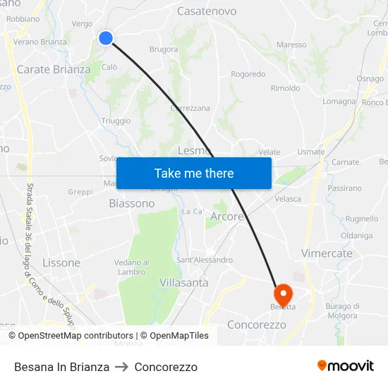 Besana In Brianza to Concorezzo map