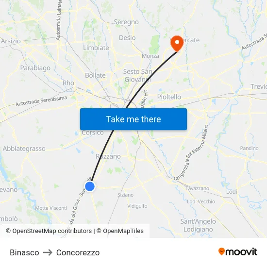 Binasco to Concorezzo map