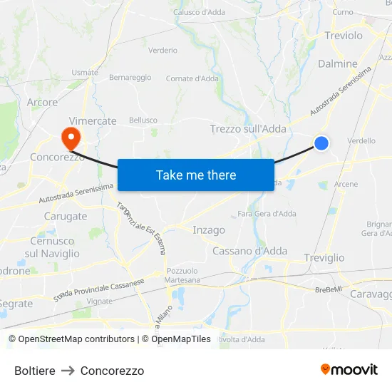 Boltiere to Concorezzo map