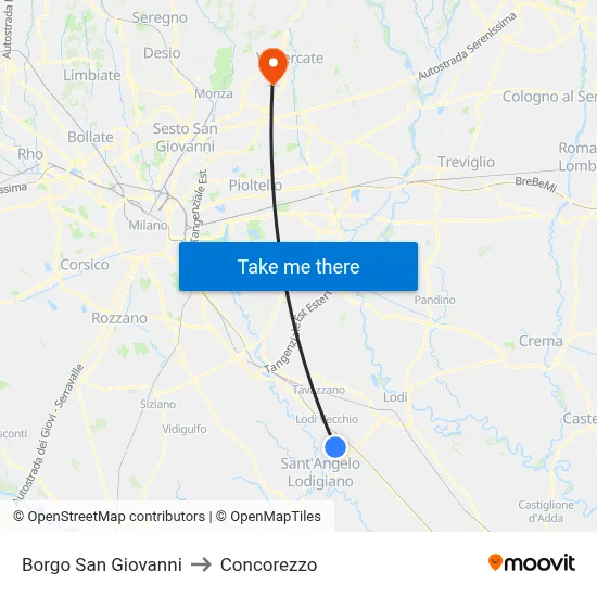 Borgo San Giovanni to Concorezzo map