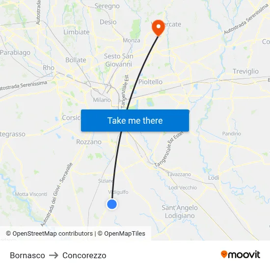 Bornasco to Concorezzo map