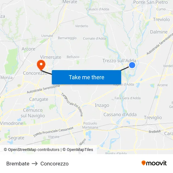 Brembate to Concorezzo map