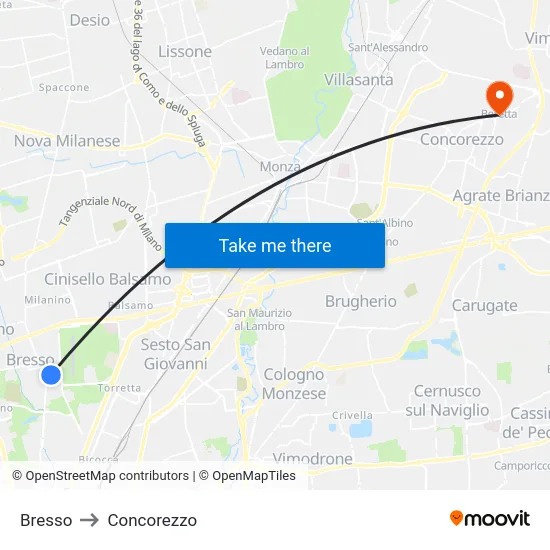 Bresso to Concorezzo map