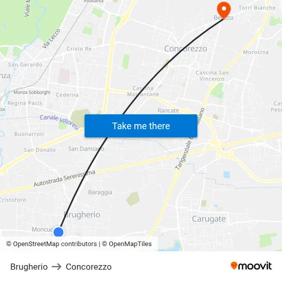 Brugherio to Concorezzo map