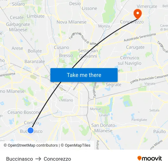 Buccinasco to Concorezzo map