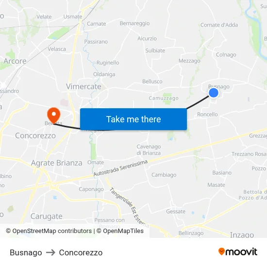 Busnago to Concorezzo map