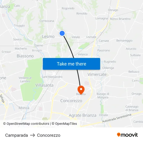 Camparada to Concorezzo map