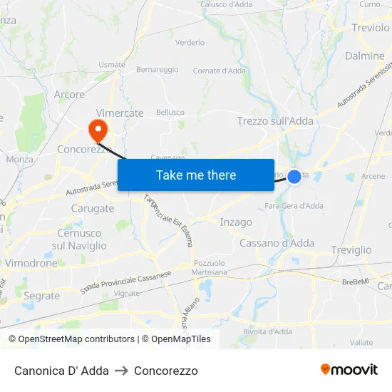 Canonica D' Adda to Concorezzo map
