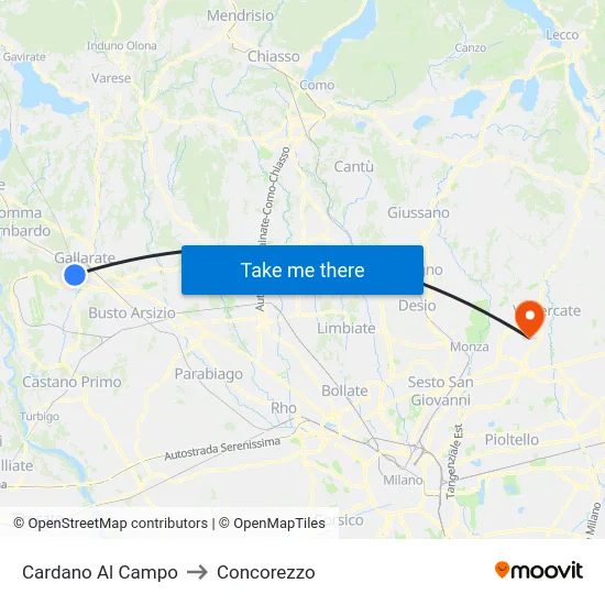 Cardano Al Campo to Concorezzo map
