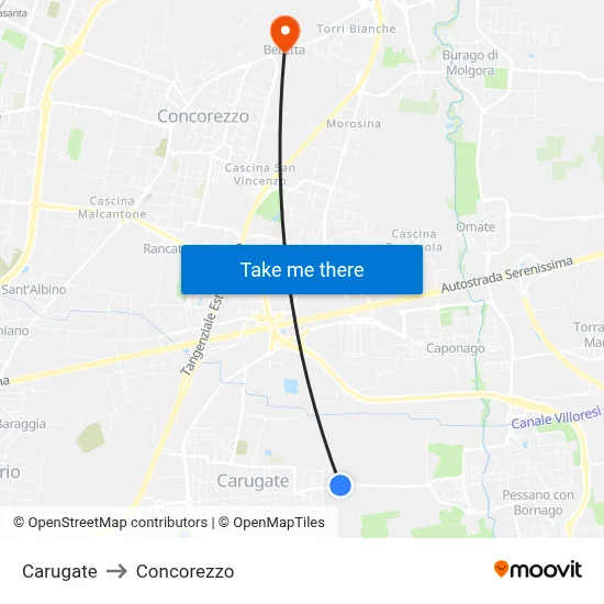 Carugate to Concorezzo map