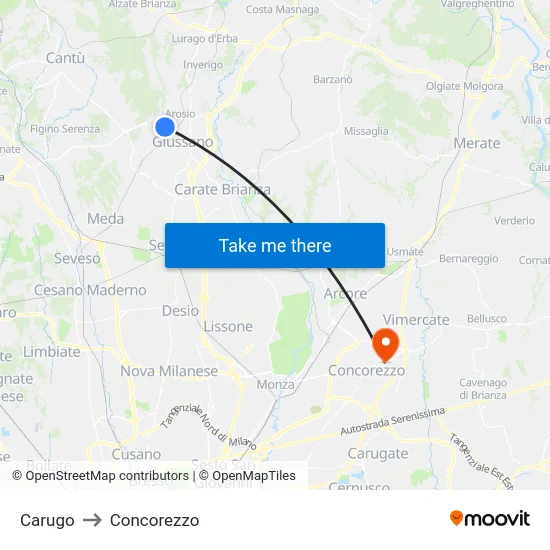 Carugo to Concorezzo map