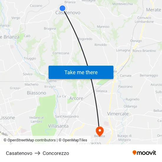 Casatenovo to Concorezzo map