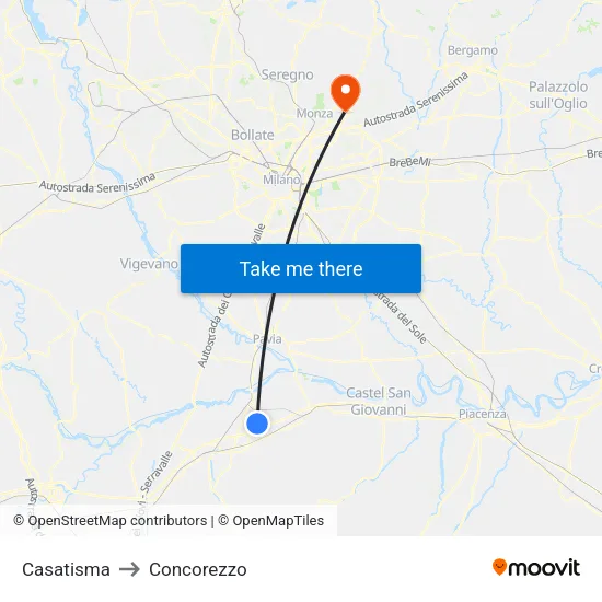 Casatisma to Concorezzo map