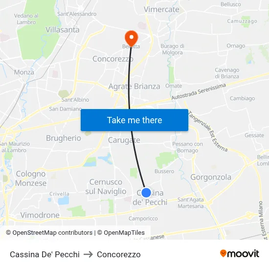 Cassina De' Pecchi to Concorezzo map