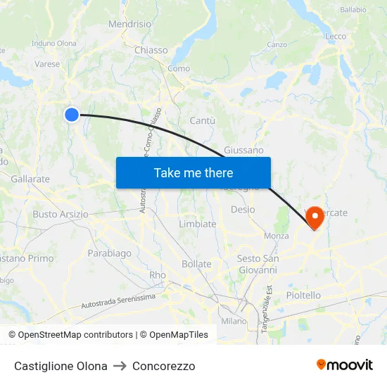 Castiglione Olona to Concorezzo map