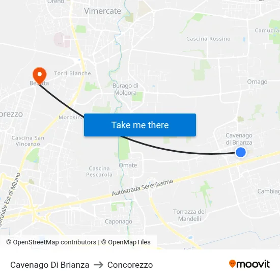 Cavenago Di Brianza to Concorezzo map