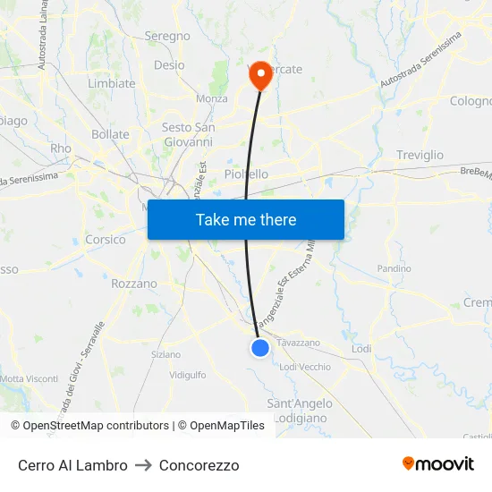 Cerro Al Lambro to Concorezzo map