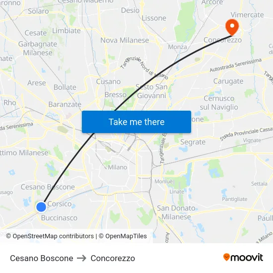 Cesano Boscone to Concorezzo map