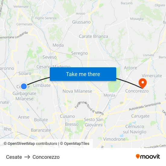 Cesate to Concorezzo map