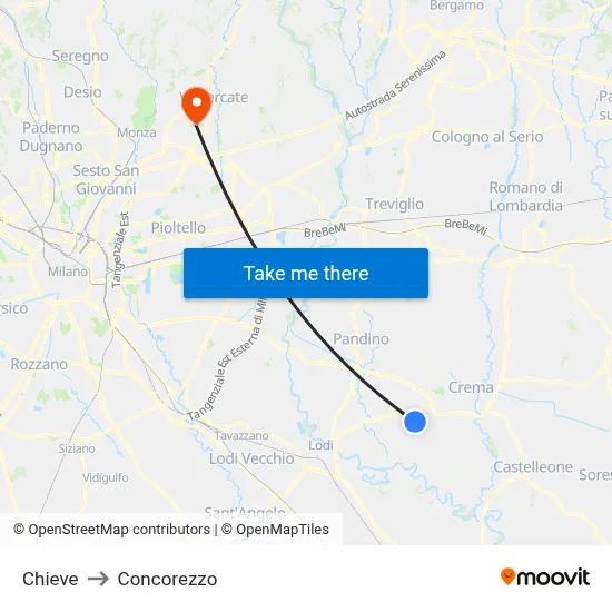 Chieve to Concorezzo map