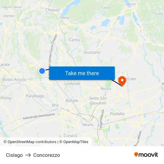 Cislago to Concorezzo map
