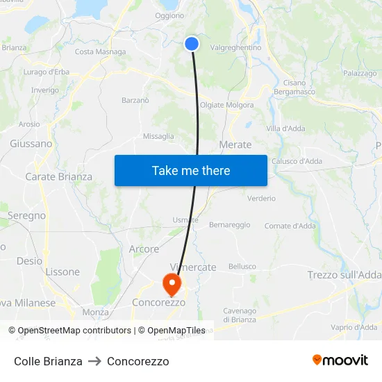 Colle Brianza to Concorezzo map