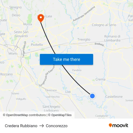 Credera Rubbiano to Concorezzo map