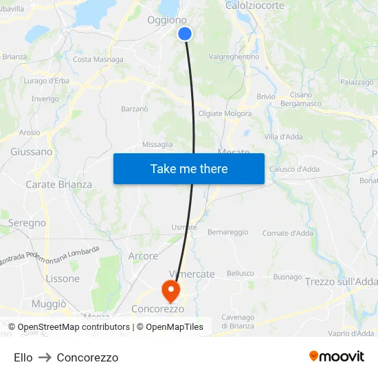 Ello to Concorezzo map