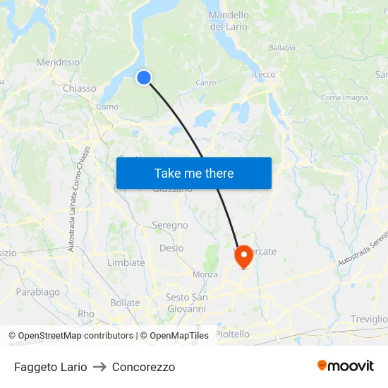 Faggeto Lario to Concorezzo map