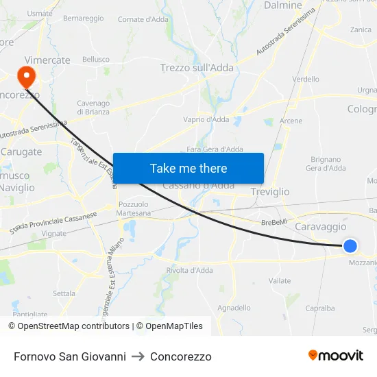 Fornovo San Giovanni to Concorezzo map