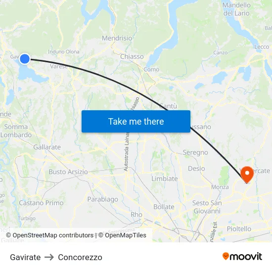 Gavirate to Concorezzo map
