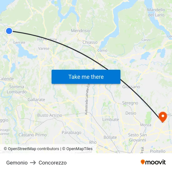 Gemonio to Concorezzo map