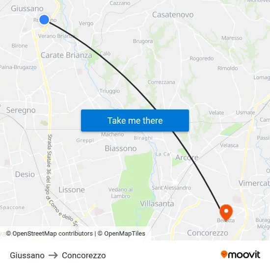 Giussano to Concorezzo map