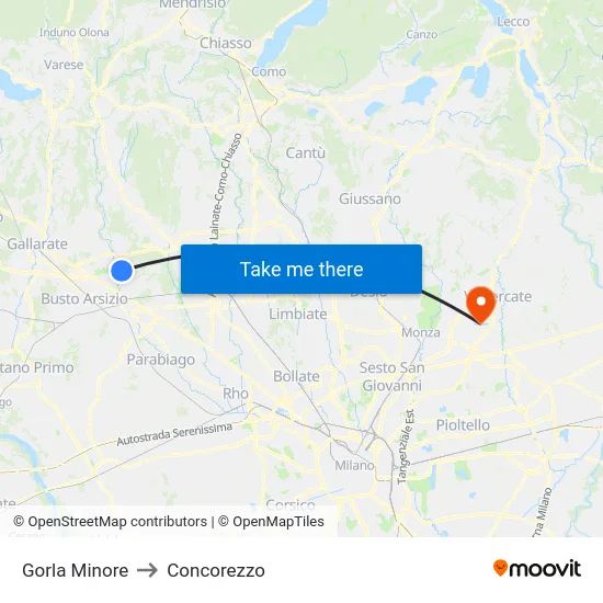 Gorla Minore to Concorezzo map