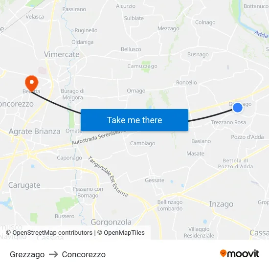 Grezzago to Concorezzo map