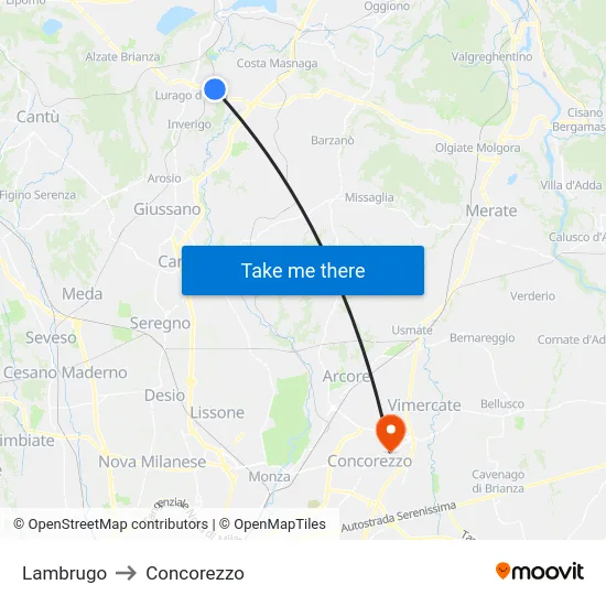 Lambrugo to Concorezzo map
