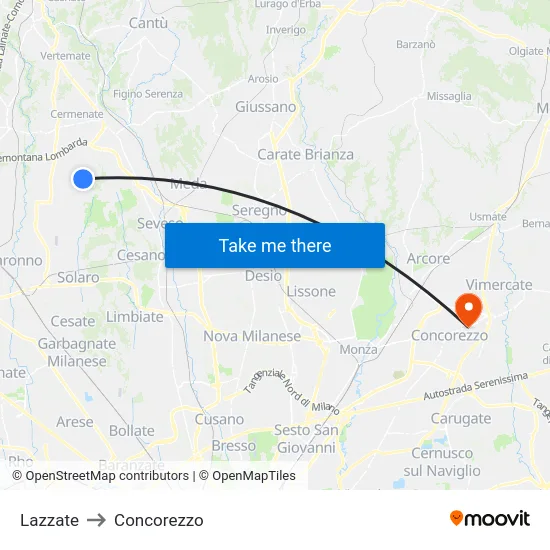 Lazzate to Concorezzo map