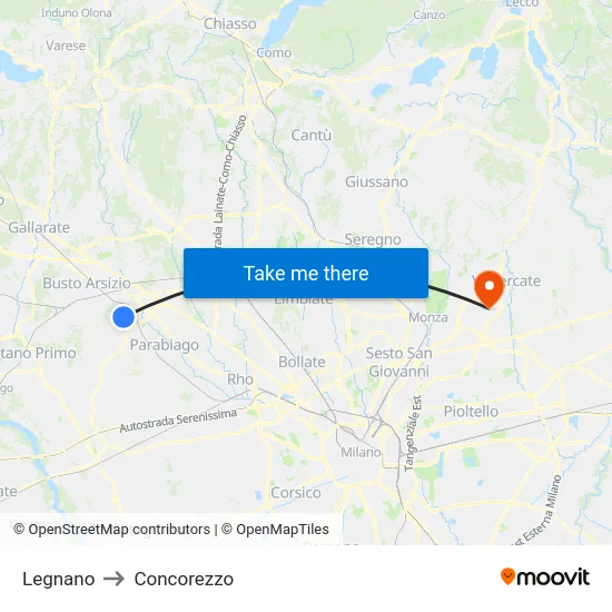 Legnano to Concorezzo map