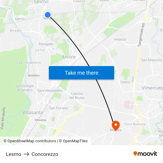 Lesmo to Concorezzo map