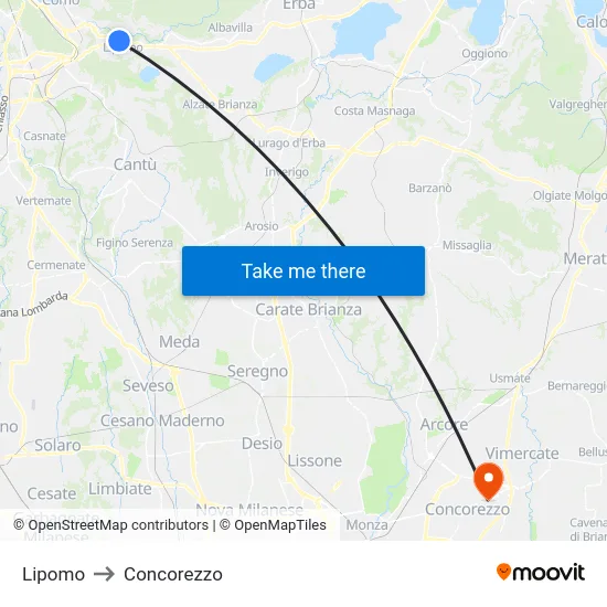 Lipomo to Concorezzo map