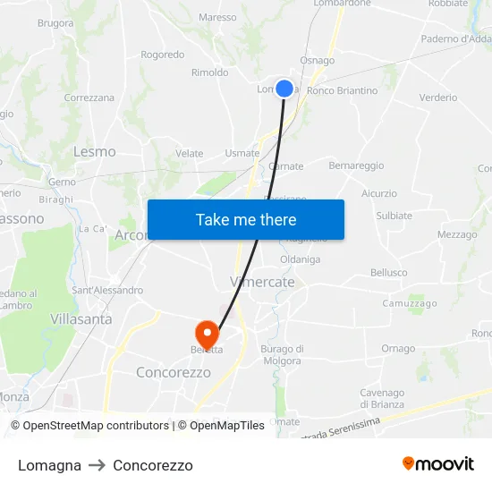 Lomagna to Concorezzo map